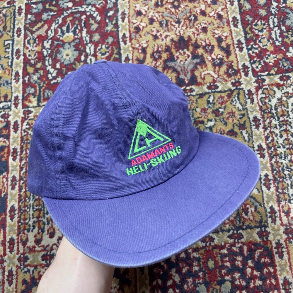 VTG 80s Adamants Heli-Skiing Purple Cotton Strapback Hat‎ Murray Merkley Canada